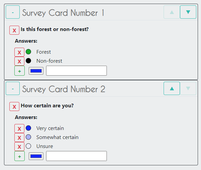 An example survey card setup.