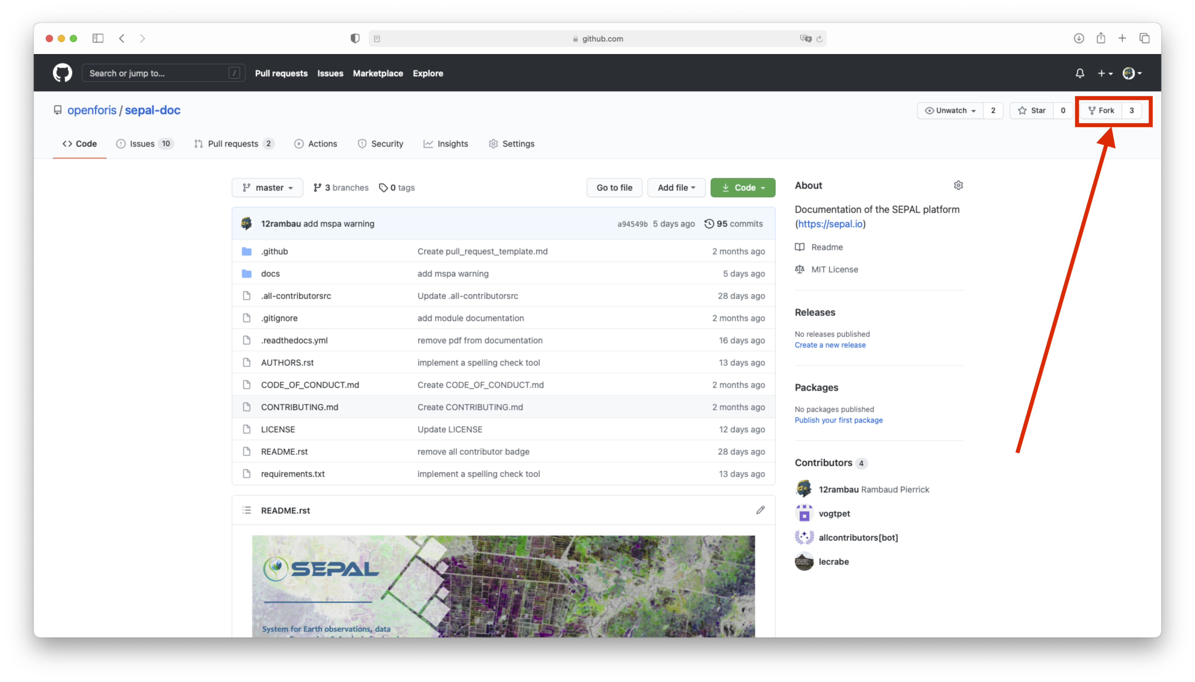 GitHub fork button
